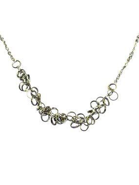 Silvertone Chain Link Cluster Necklace Lobster Clasp 13 - 17 inches Long